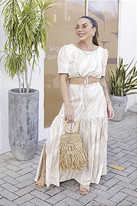 Conjunto Feminino longo Mirella nude estampado