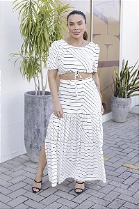 Conjunto Feminino longo Mirella branco estampado