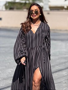Vestido Bela preto listrado