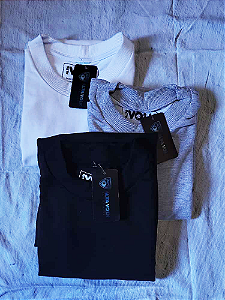 3 camisetas oversized Al'fa Volk, Branco, Cinza e Preto.