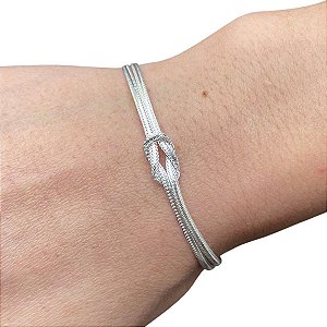 Pulseira de Prata 925 Feminina Dois Fios com Nó Legítima