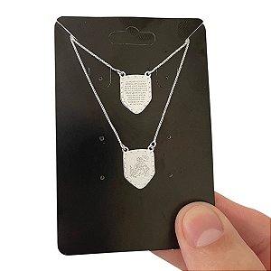 Colar Escapulário de Prata 925 São Jorge Oração Escudo 60cm