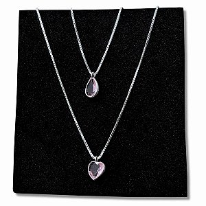 Corrente Pingente Ponto Luz Zircônia Rosa Prata 925 Legítima 45cm