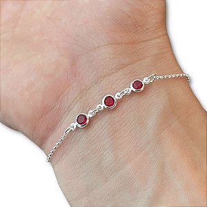 Pulseira Infantil Pedra Zircônia Vermelha Prata 925 Legítima