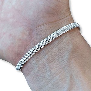 Pulseira Feminina Pipoca Achatada 5mm de Prata 925 Original