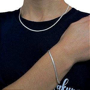 Kit Corrente e Pulseira Lacraia Prata 925 Legítima 2,5mm 40cm