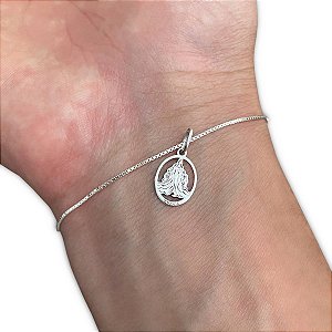 Pulseira Veneziana com Pingente Iemanjá Orixá Prata 925 Legítima