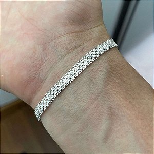 Pulseira Esteira Bismark 5,5mm Feminina Prata 925 Legítima