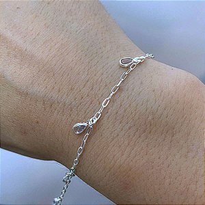 Pulseira Feminina Pedra Zircônia Gota Azul Prata 925 Maciça