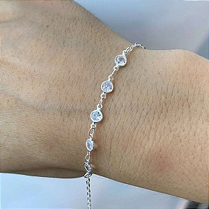 Pulseira Feminina com Pedra Zircônia de Prata 925 Original