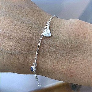 Pulseira Zircônia Coração Nossa Senhora Aparecida Prata 925