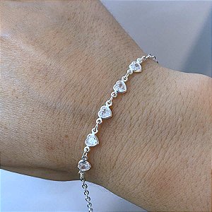 Pulseira Pedra Zircônia Coração Prata 925 Legítima Original