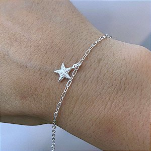 Pulseira Feminina Pingente Estrela Prata 925 Legítima Maciça
