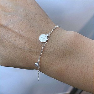 Pulseira Feminina 2 Zircônia Coração com São Bento Prata 925
