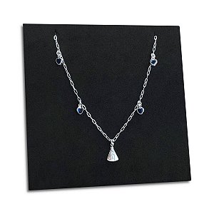 Corrente Zircônia Azul e Nossa Senhora Aparecida Prata 925