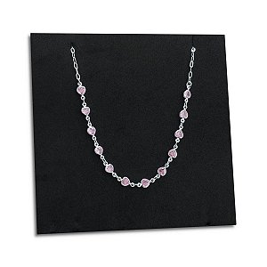 Corrente Feminina Pedra Zircônia Rosa Coração de Prata 925