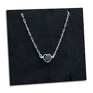 Corrente Feminina Pingente Coração Zircônia Verde Prata 925