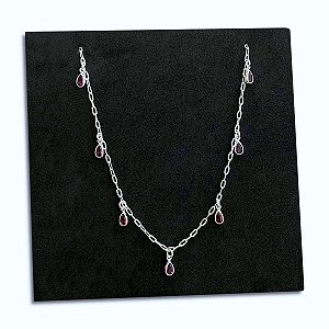 Corrente Feminina Zircônia Gota Rosa Pedra de 925 Legítima