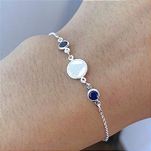 Pulseira Nossa Senhora Aparecida Zircônia Azul de Prata 925