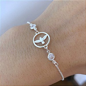 Pulseira Feminina Espírito Santo Pedra Zircônia de Prata 925