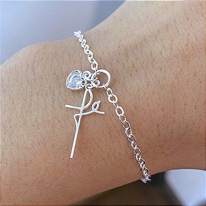 Pulseira Feminina Fé Coração Zircônia de Prata 925 Legítima
