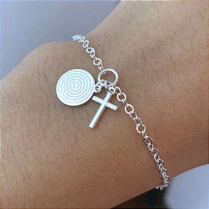 Pulseira Feminina Oração Pai Nosso Cruz Prata 925 Original
