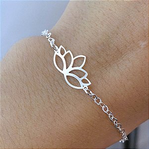 Pulseira Feminina Flor de Lótus Prata 925 Legítima Original