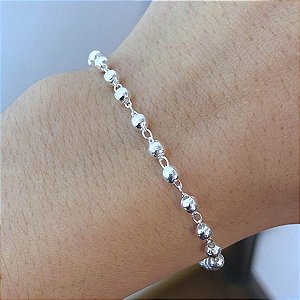 Pulseira Feminina Bolinha Prata 925 Legítima Maciça Original