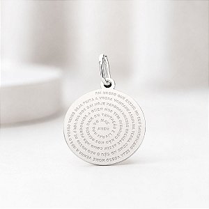 Pingente Feminino Medalha Oração Pai Nosso Prata 925 Maciça