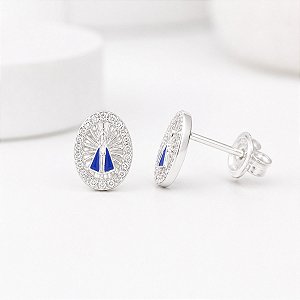 Brinco Nossa Senhora Aparecida Cravejado Zircônia Prata 925