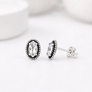 Brinco Pequeno Oval Pedra Zircônia Prata 925 Maciça Legítima