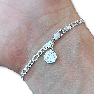 Pulseira Masculina 3x1 3mm com Pingente São Bento Prata 925