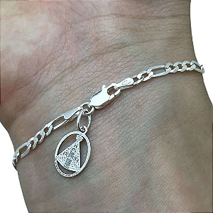 Pulseira Masculina 3x1 3mm Nossa Senhora Aparecida Prata 925