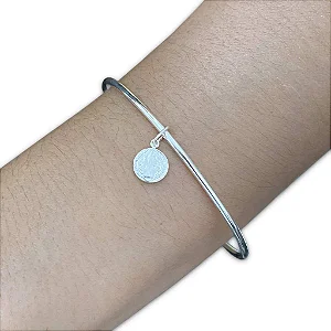Bracelete Pulseira Aro Redondo Pingente São Bento Prata 925