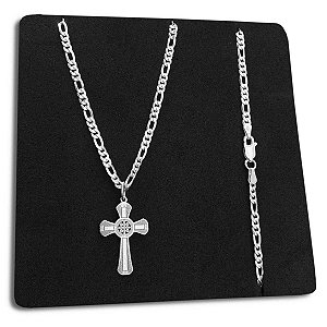 Corrente 3x1 3mm com Pingente Crucifixo São Bento Prata 925