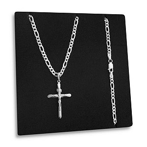 Corrente 3x1 3mm Pingente Crucifixo Jesus Cristo Prata 925