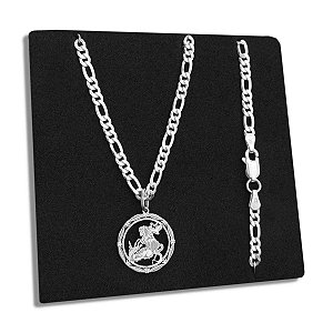 Corrente 3x1 3mm Pingente São Jorge Prata 925 Legítima Maciça