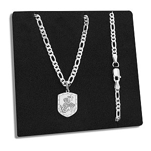 Corrente 3x1 3mm Pingente Escudo São Jorge Prata 925 Maciça