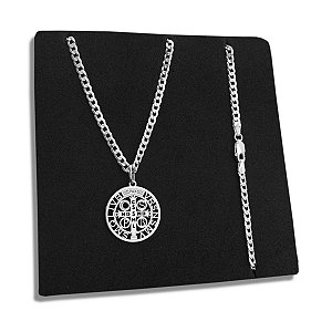 Corrente Grumet 3mm e Pingente Medalha São Bento Prata 925