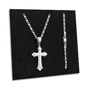 Corrente Piastrine Lacre 2mm e Crucifixo Prata 925 Legítima