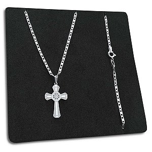 Corrente Piastrine Lacre 2mm Crucifixo São Bento Prata 925