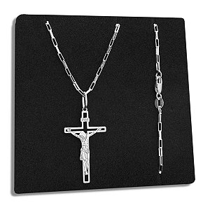 Corrente Tijolinho Pingente Crucifixo Jesus Cristo Prata 925