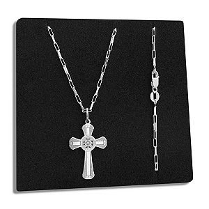 Corrente Tijoinho e Pingente Crucifixo São Bento Prata 925