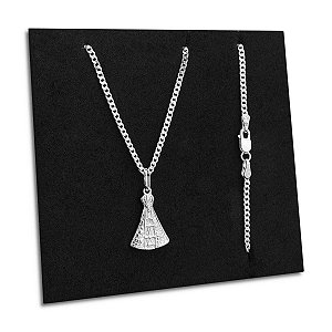 Corrente Grumet 2mm com Nossa Senhora Aparecida Prata 925