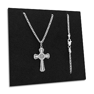 Corrente Grumet 2mm e Pingente Crucifixo São Bento Prata 925
