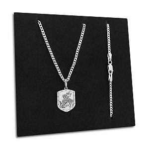 Corrente Grumet 2mm e Pingente Escudo São Jorge Prata 925