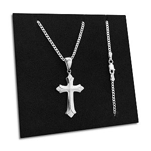 Corrente Grumet 2mm e Pingente Crucifixo Prata 925 Legítima
