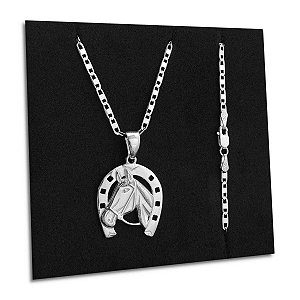Corrente Masculina Piastrine Cavalo Ferradura de Prata 925