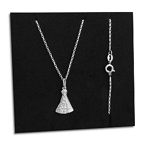 Colar Feminino Pingente Nossa Senhora Aparecida de Prata 925