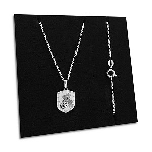 Colar Feminino Escudo São Jorge Prata 925 Corrente Tijolinho